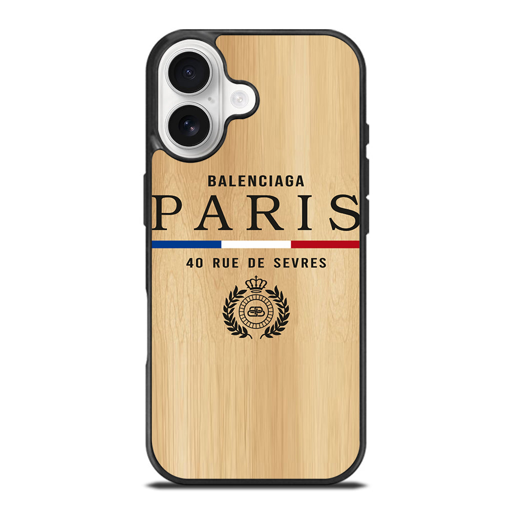 BALENCIAGA PARIS WOODEN LOGO iPhone 17 Case Cover