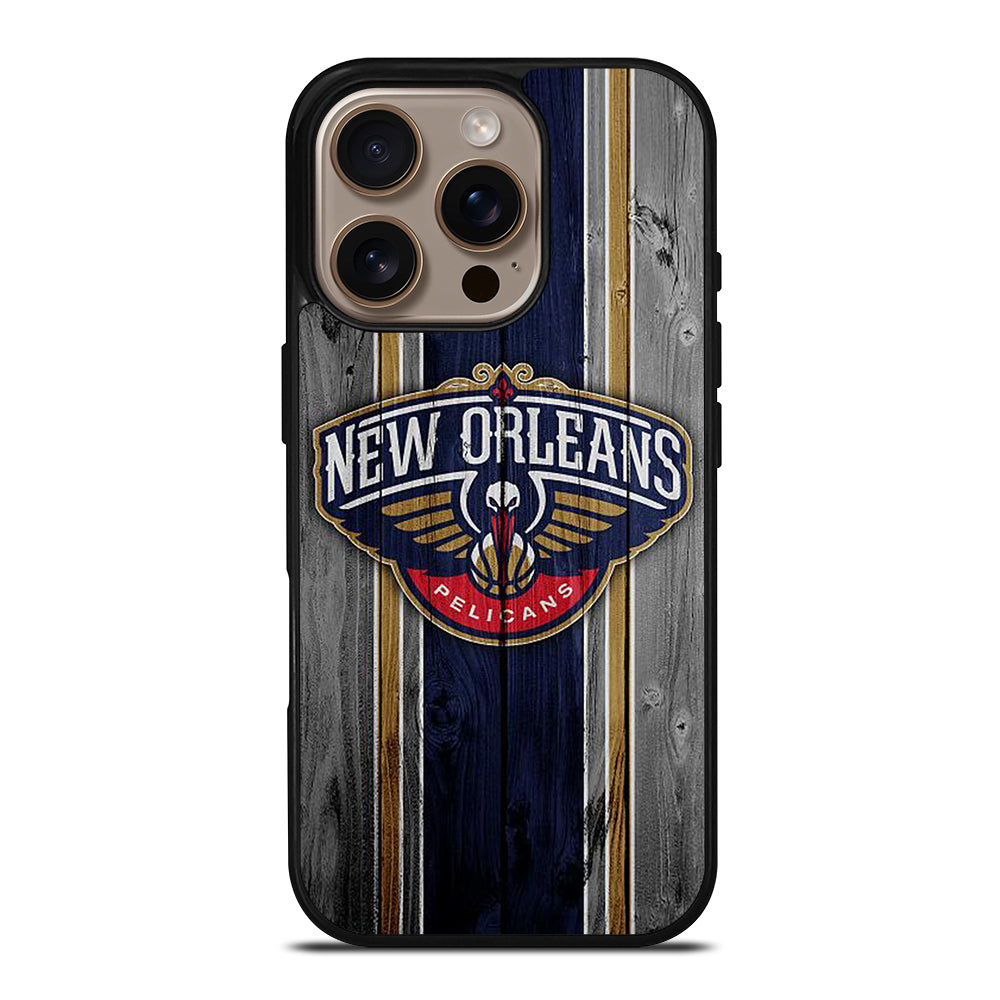 NEW ORLEANS PELICANS NBA WOODEN LOGO iPhone 16 Pro Case Cover