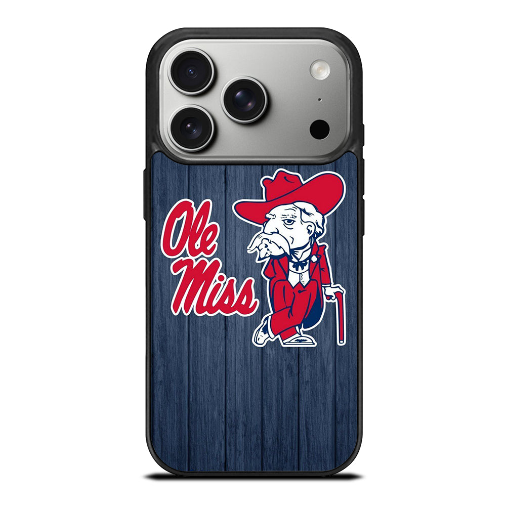 OLE MISS UNIVERSITY FOOTBALL WOODEN LOGO iPhone 17 Pro Case Cover