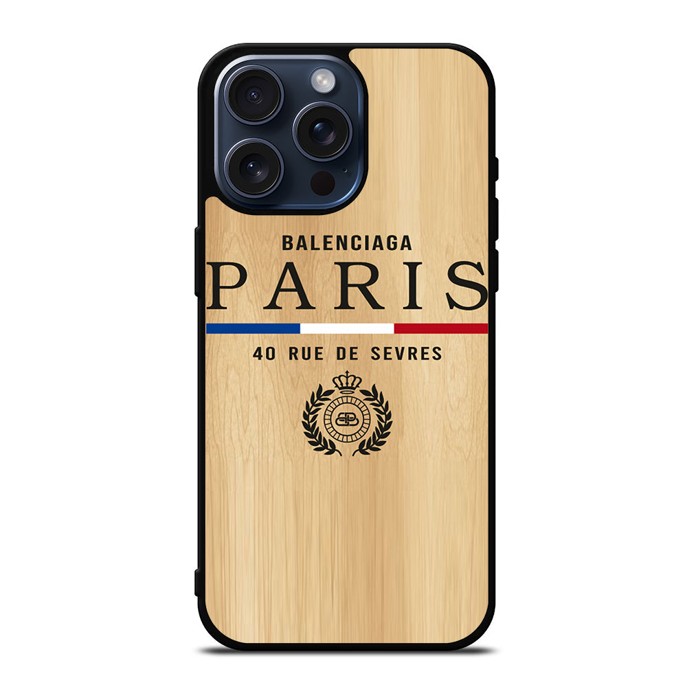 BALENCIAGA PARIS WOODEN LOGO iPhone 15 Pro Max Case Cover