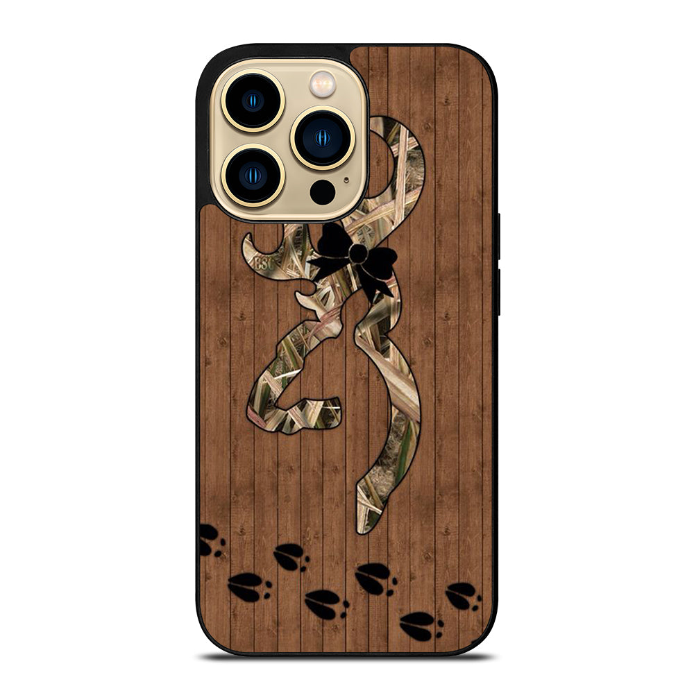 BROWNING DEER WOODEN CAMO LOGO iPhone 14 Pro Max Case Cover