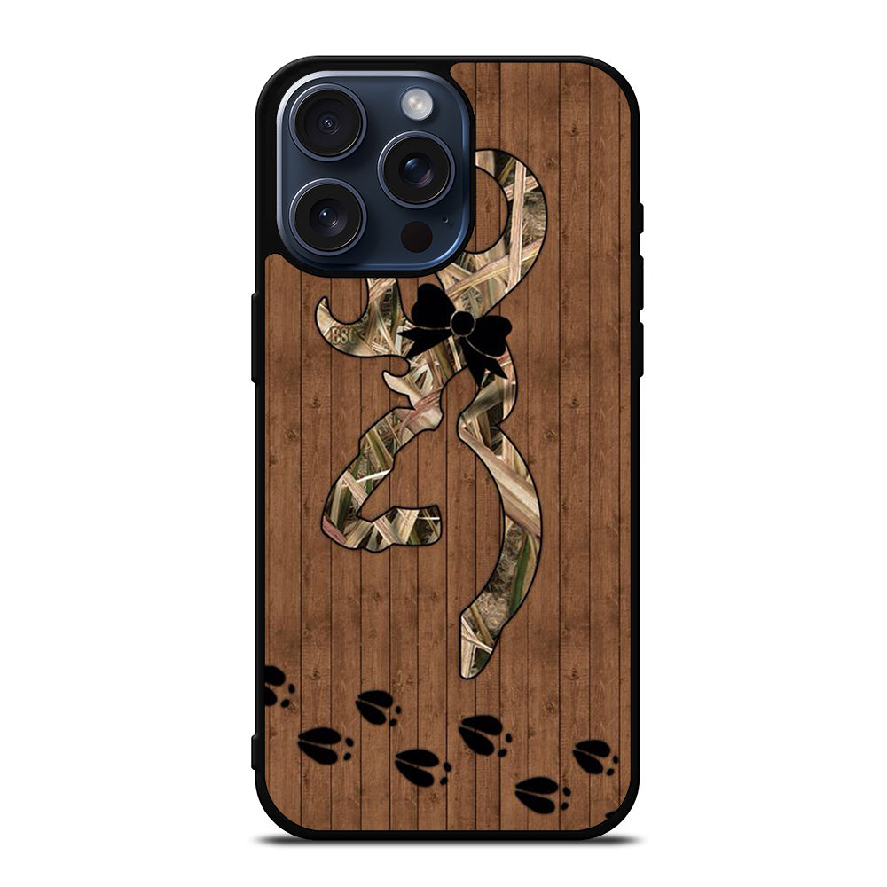 BROWNING DEER WOODEN CAMO LOGO iPhone 15 Pro Max Case Cover