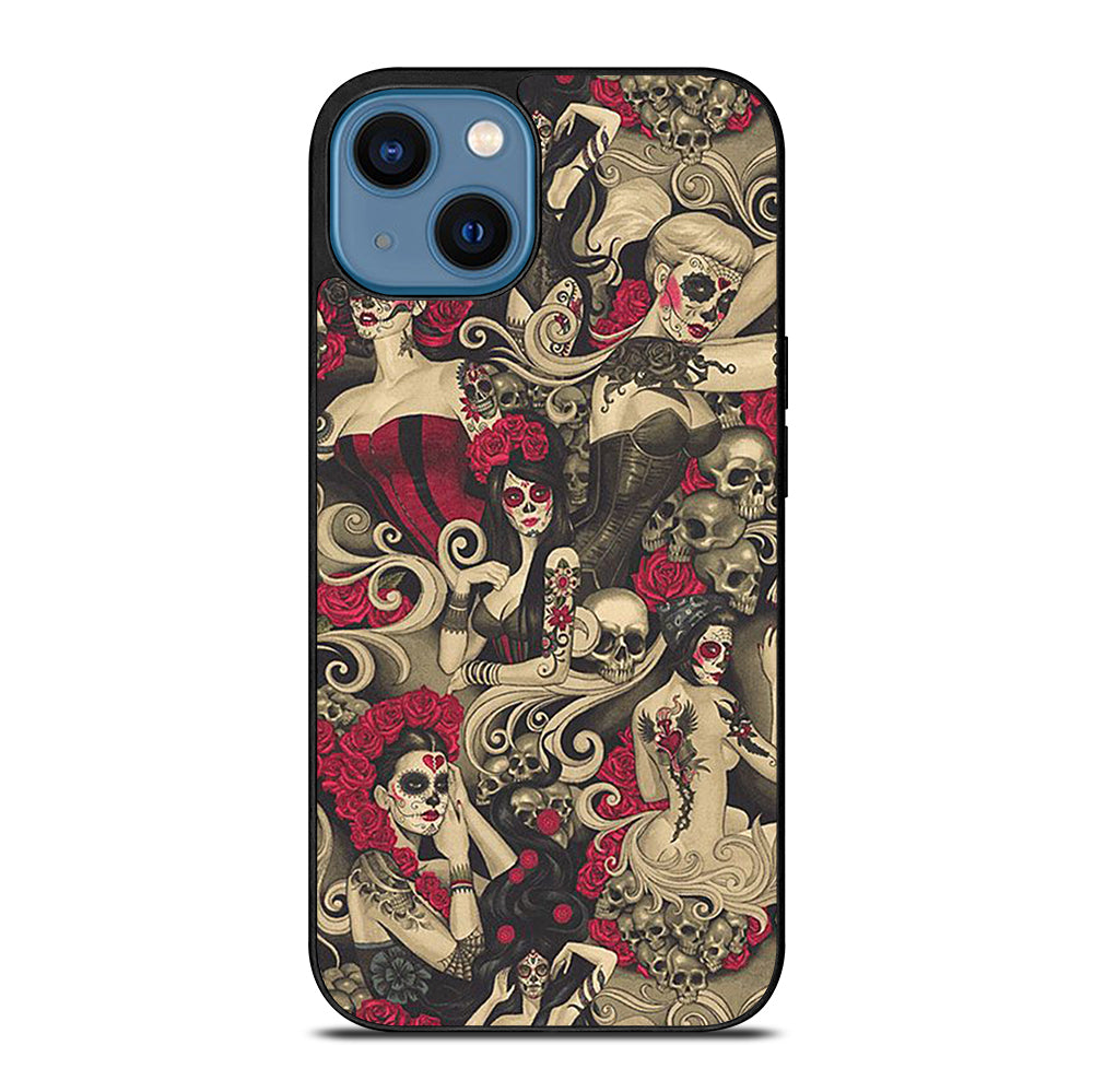 DAY OF THE DEAD SKULL ART iPhone 14 Case Cover