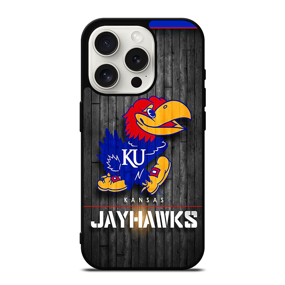 KANSAS JAYHAWKS NBA WOODEN LOGO iPhone 15 Pro Case Cover