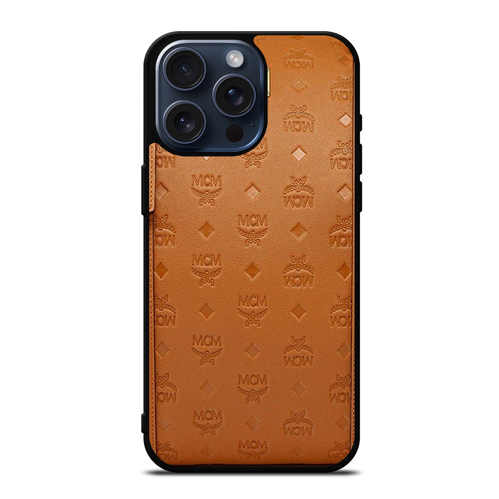 MCM WORLD WIDE BROWN LOGO 2 iPhone 15 Pro Max Case Cover