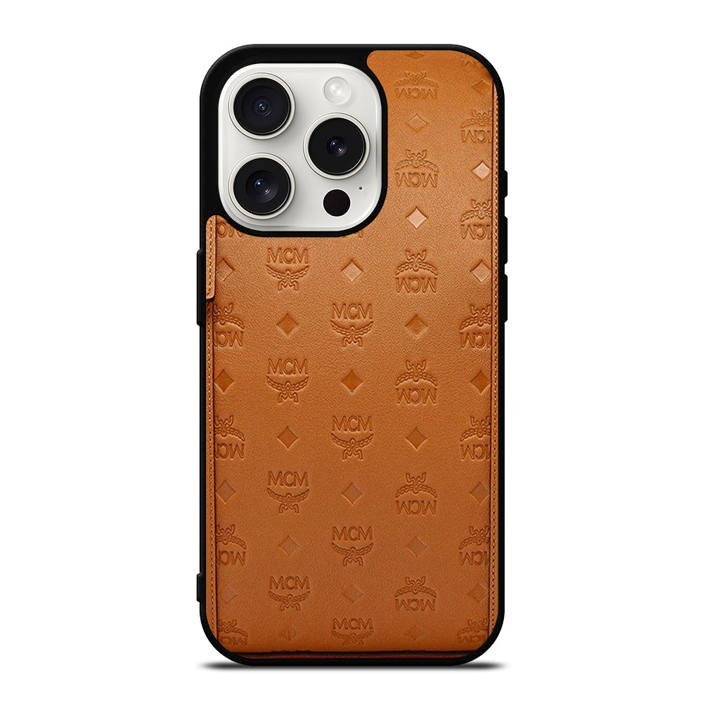 MCM WORLD WIDE BROWN LOGO 2 iPhone 15 Pro Case Cover