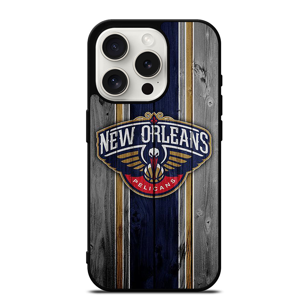 NEW ORLEANS PELICANS NBA WOODEN LOGO iPhone 15 Pro Case Cover