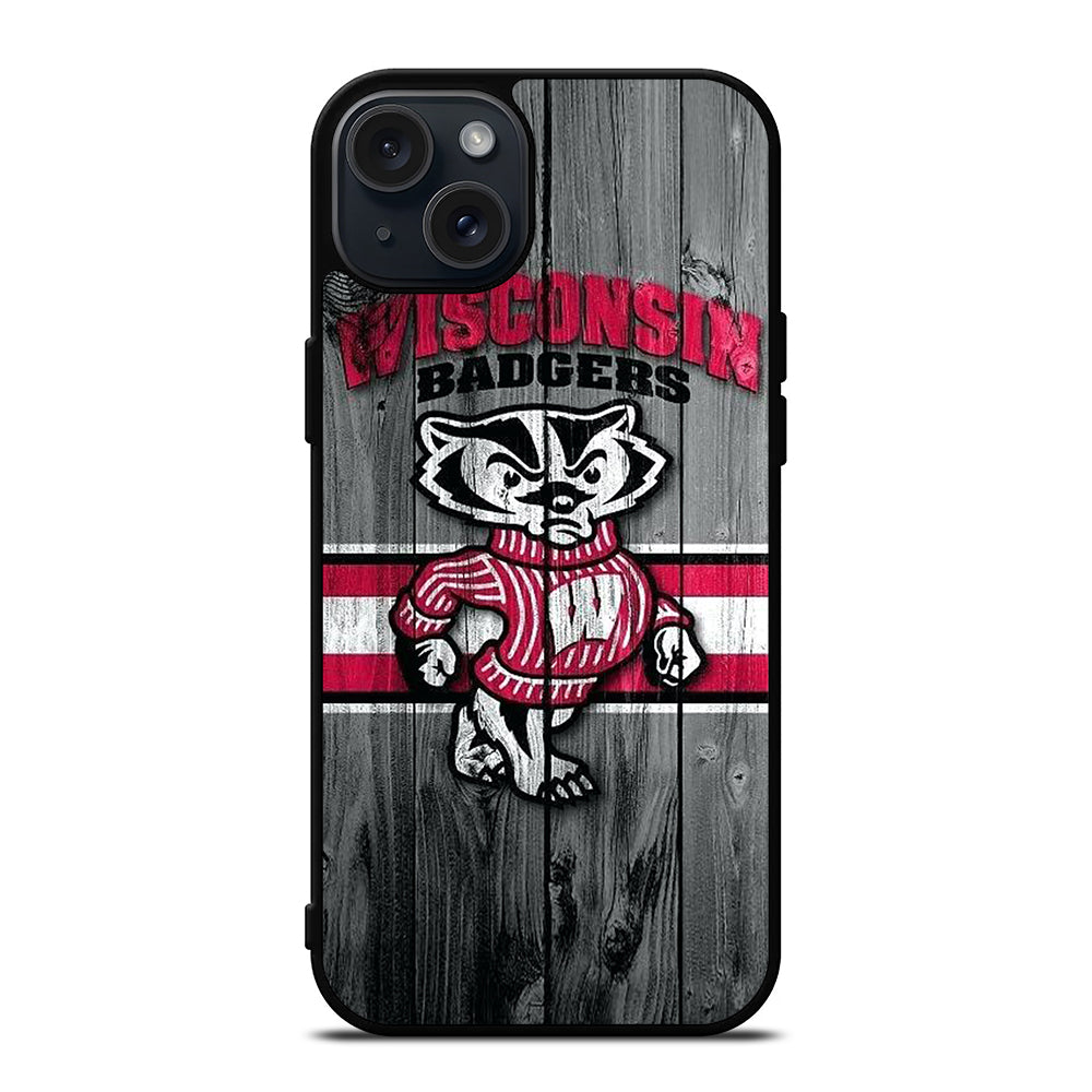 WISCONSIN BADGERS WOODEN LOGO iPhone 15 Plus Case Cover