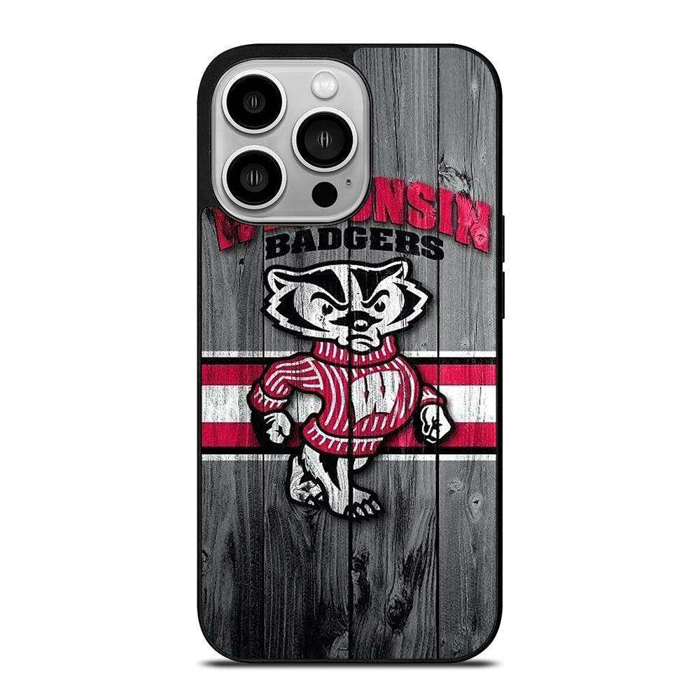 WISCONSIN BADGERS WOODEN LOGO iPhone 14 Pro Case Cover