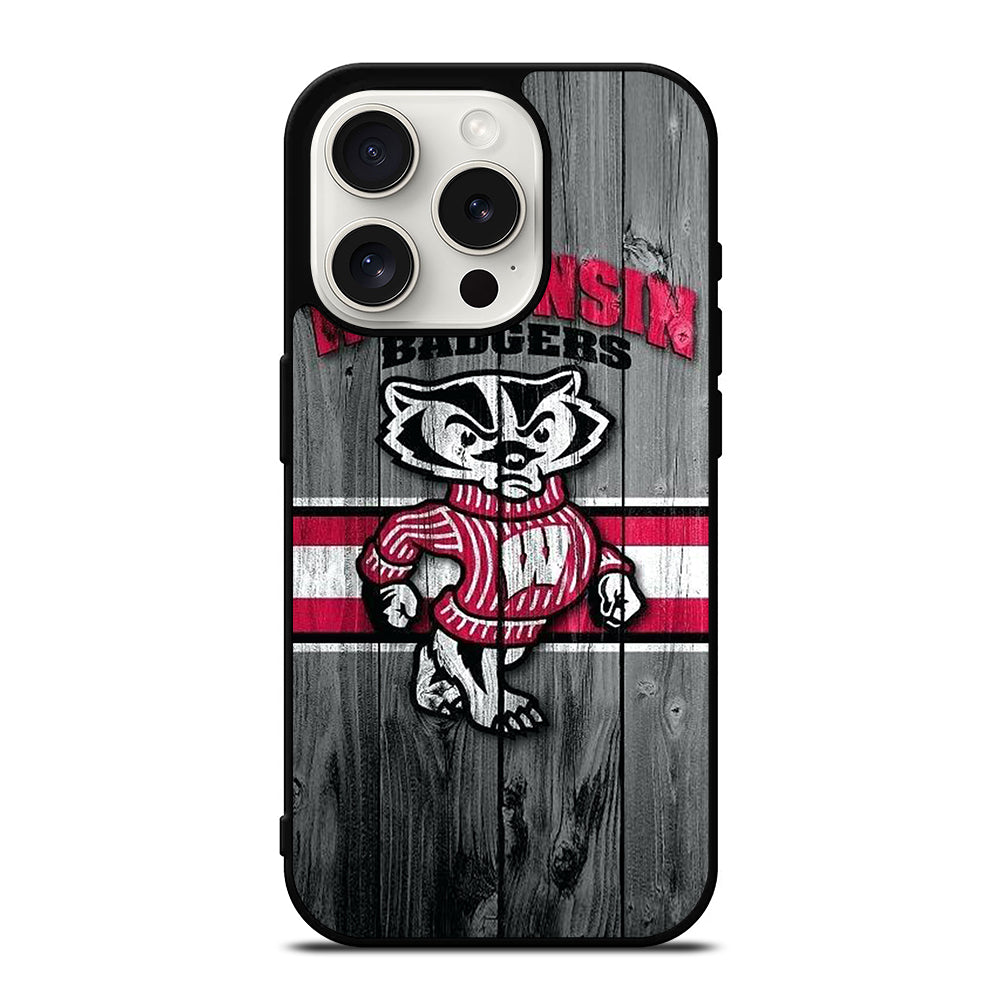 WISCONSIN BADGERS WOODEN LOGO iPhone 15 Pro Case Cover