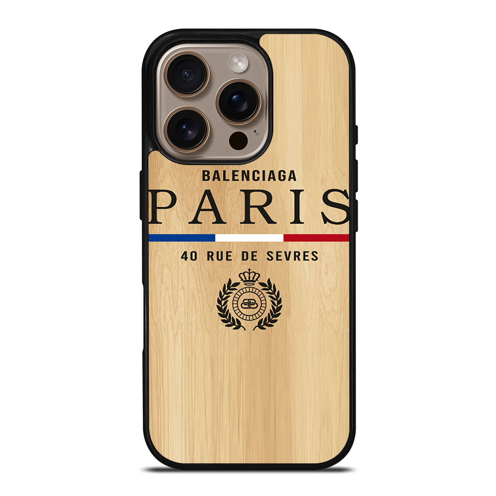 BALENCIAGA PARIS WOODEN LOGO iPhone 16 Pro Case Cover