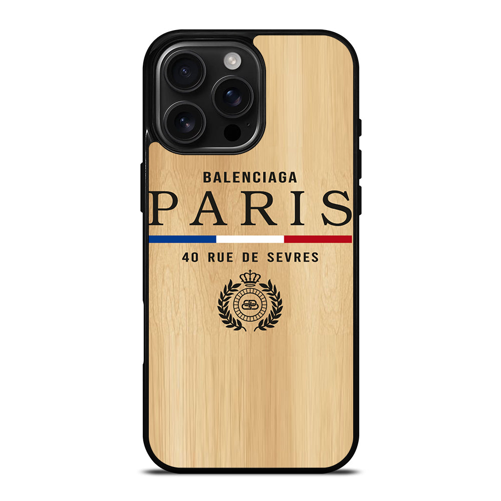 BALENCIAGA PARIS WOODEN LOGO iPhone 16 Pro Max Case Cover