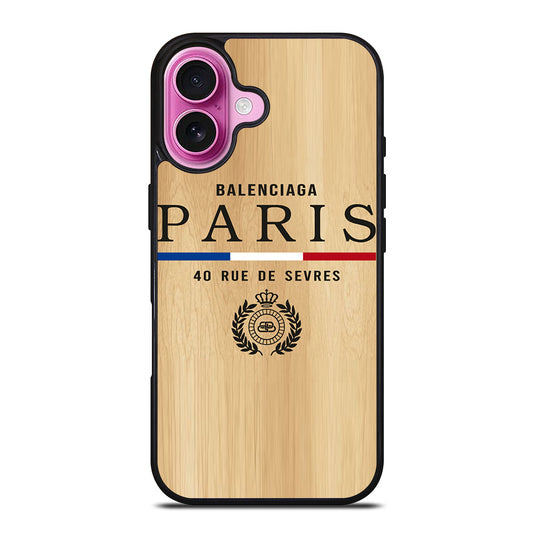 BALENCIAGA PARIS WOODEN LOGO iPhone 16 Plus Case Cover