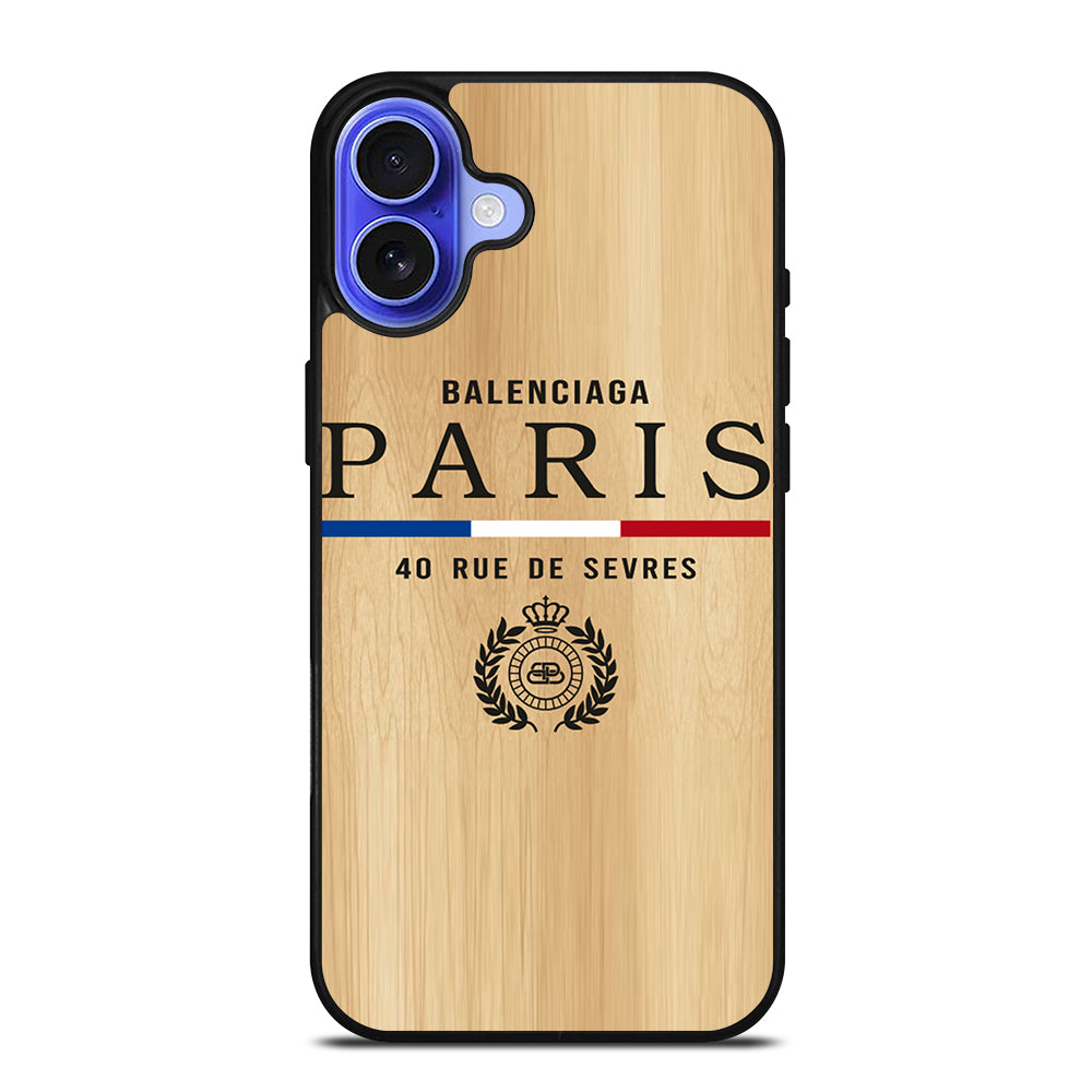 BALENCIAGA PARIS WOODEN LOGO iPhone 16 Case Cover