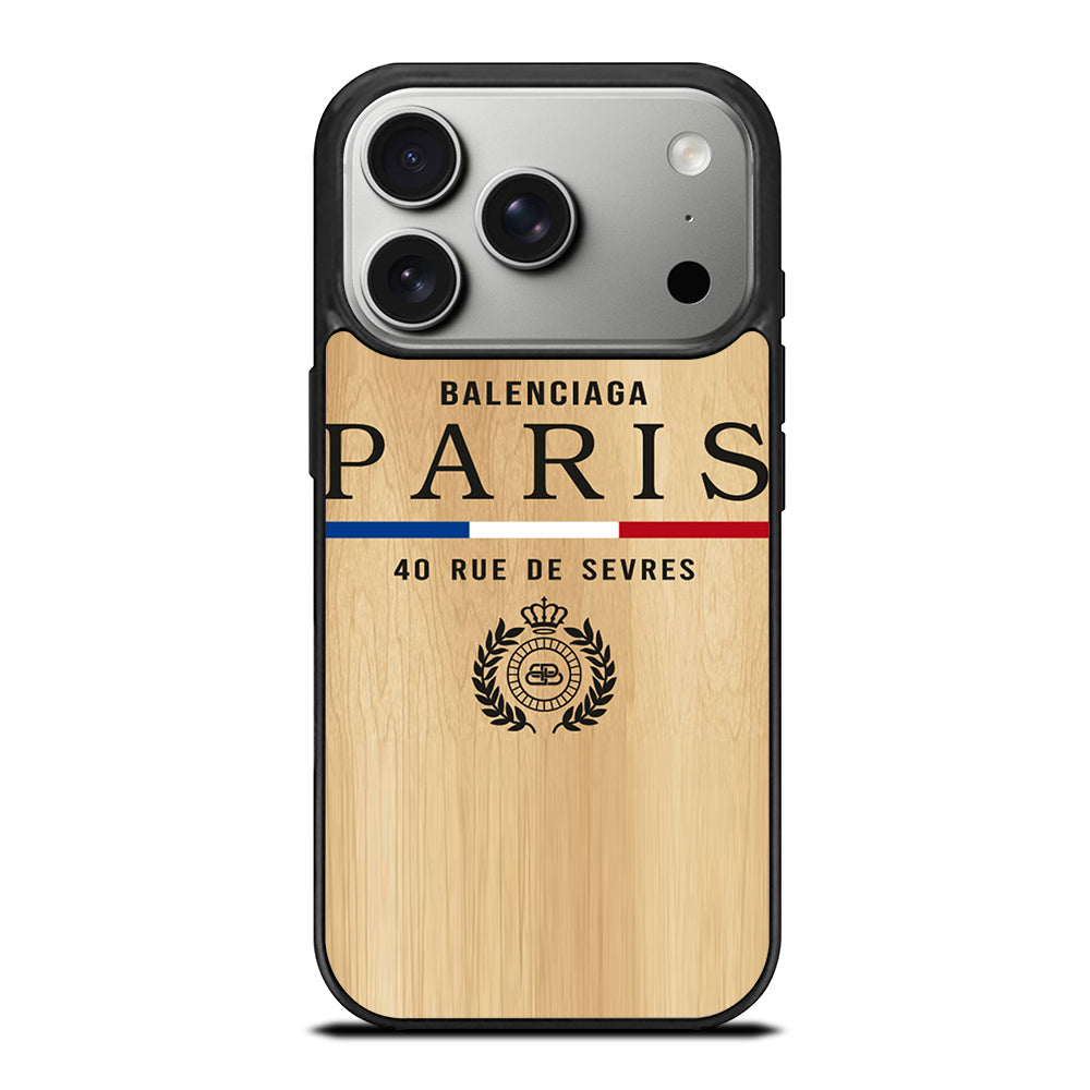 BALENCIAGA PARIS WOODEN LOGO iPhone 17 Pro Case Cover