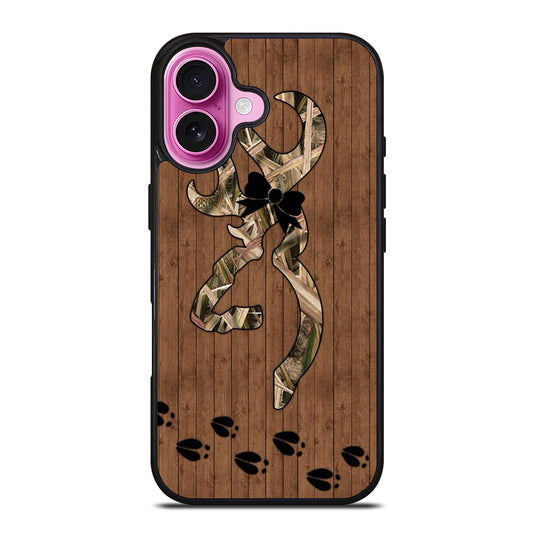 BROWNING DEER WOODEN CAMO LOGO iPhone 16 Plus Case Cover