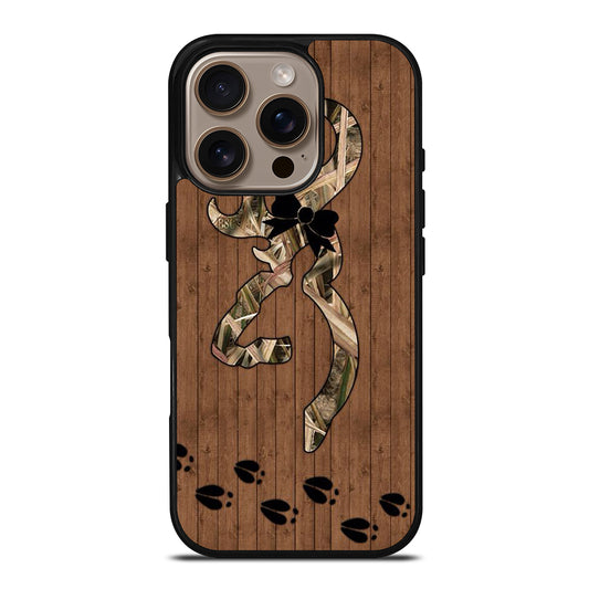 BROWNING DEER WOODEN CAMO LOGO iPhone 16 Pro Case Cover