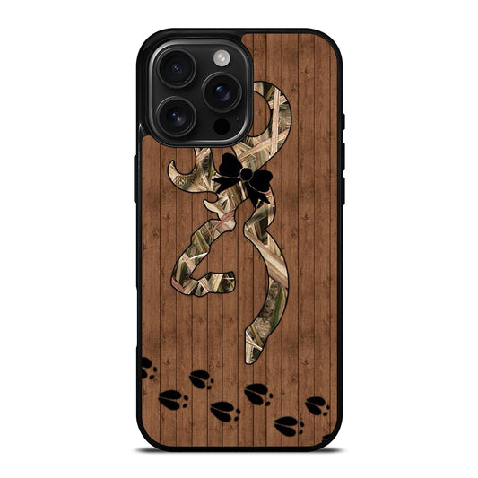 BROWNING DEER WOODEN CAMO LOGO iPhone 16 Pro Max Case Cover