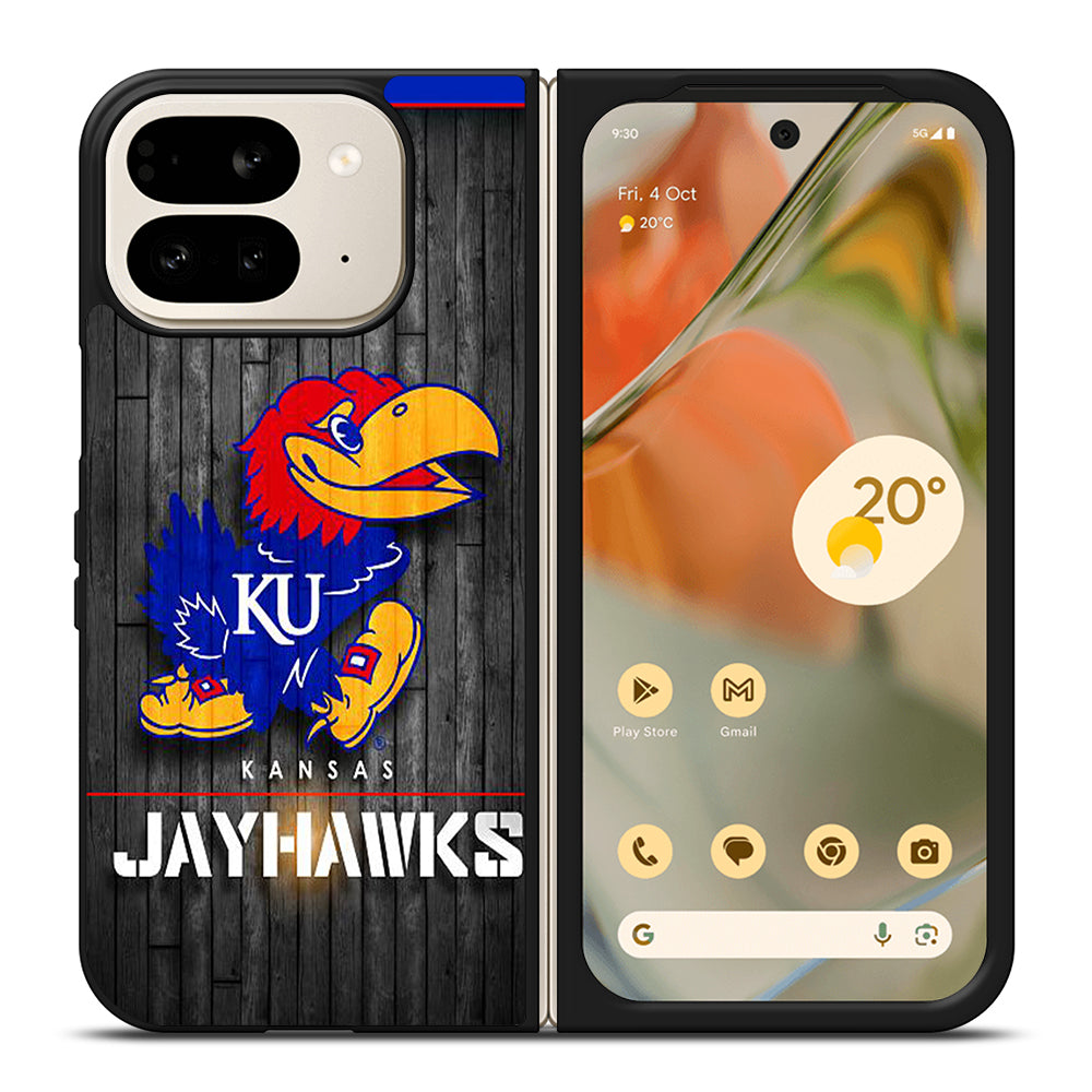 KANSAS JAYHAWKS NBA WOODEN LOGO Google Pixel 9 Pro Fold Case Cover