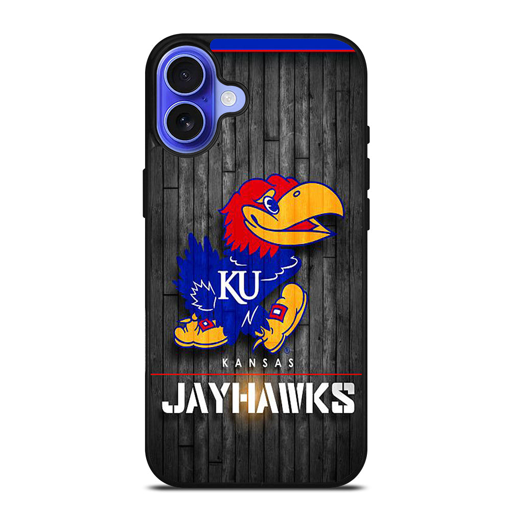 KANSAS JAYHAWKS NBA WOODEN LOGO iPhone 16 Case Cover