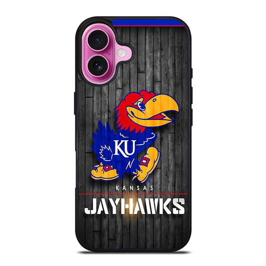 KANSAS JAYHAWKS NBA WOODEN LOGO iPhone 16 Plus Case Cover