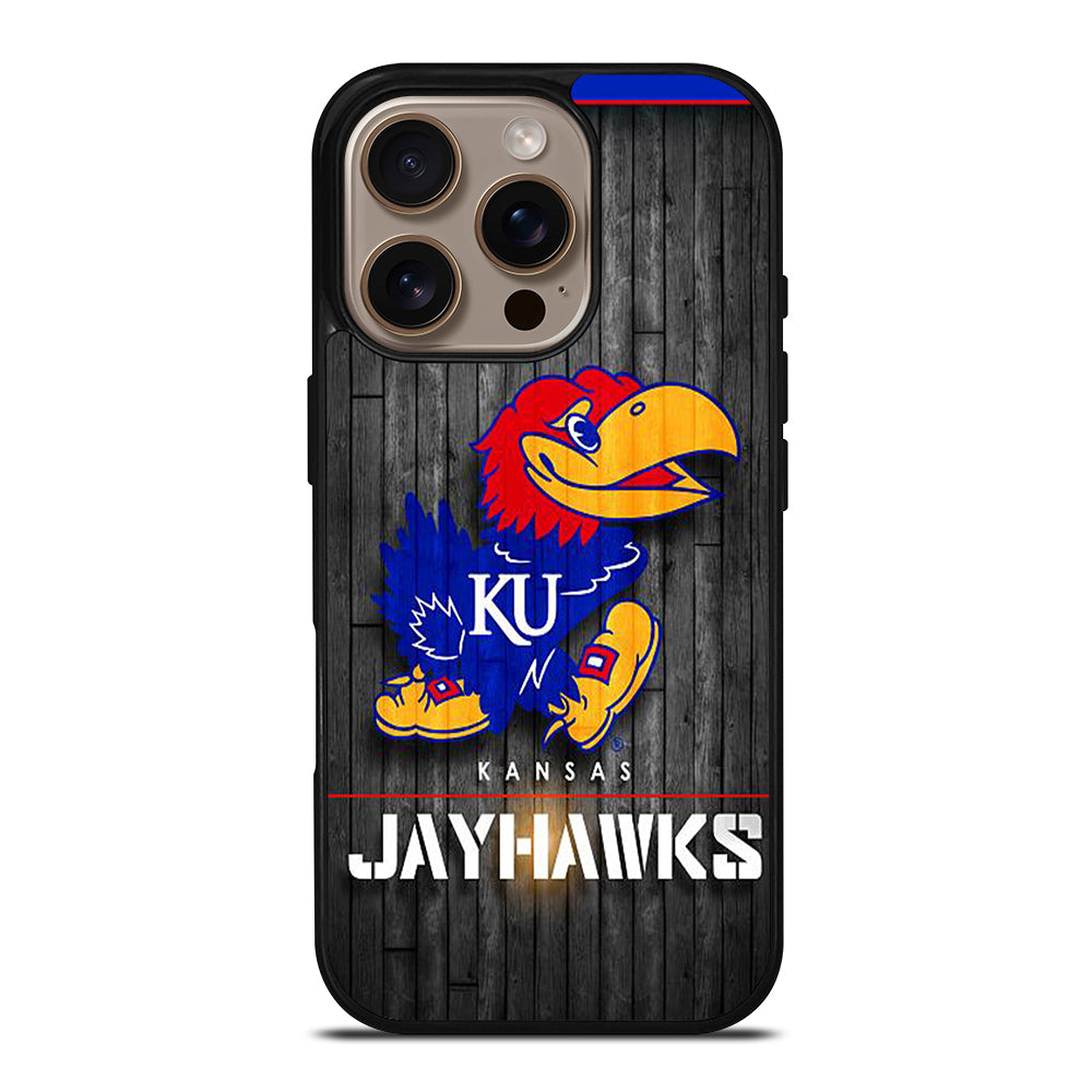 KANSAS JAYHAWKS NBA WOODEN LOGO iPhone 16 Pro Case Cover