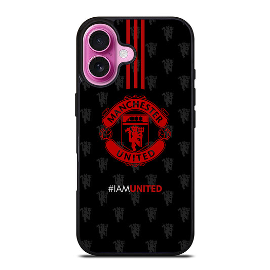 MANCHESTER UNITED SOCCER LOGO BLACK iPhone 16 Plus Case Cover