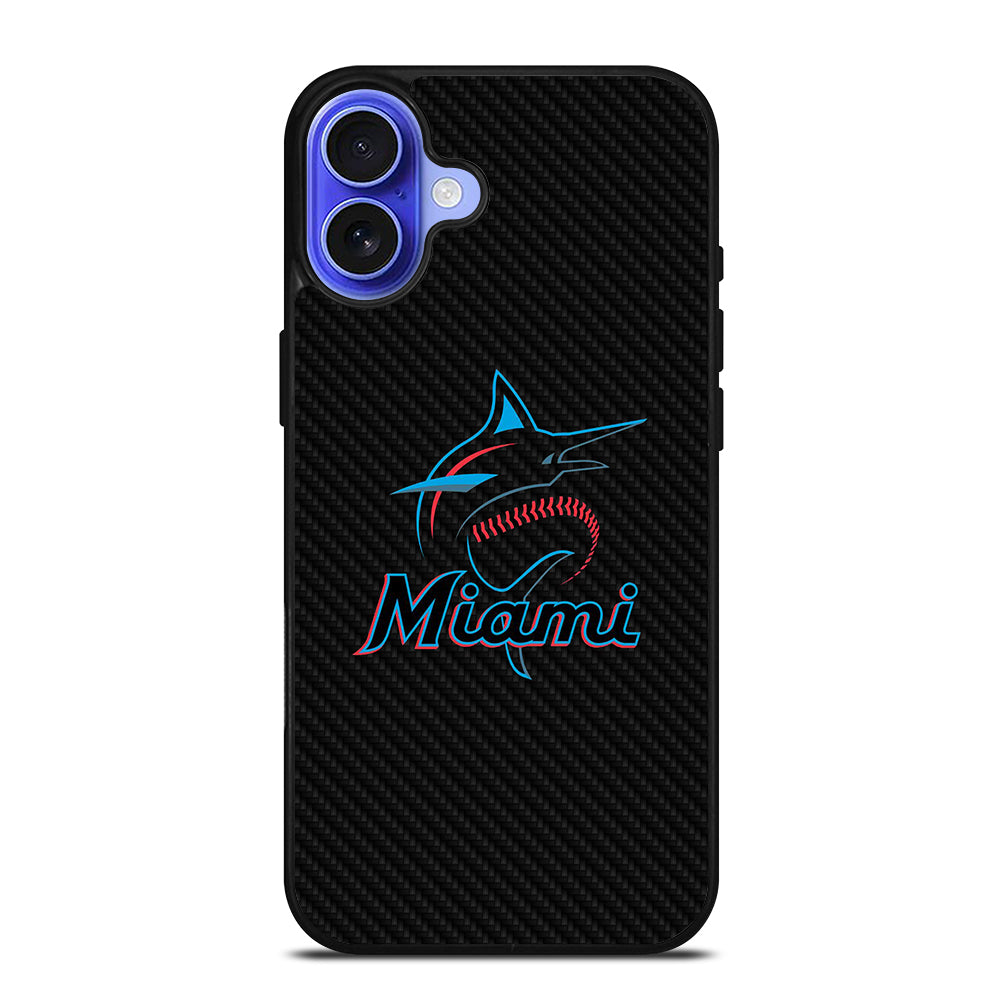 MIAMI MARLINS LOGO CARBON iPhone 16 Case Cover