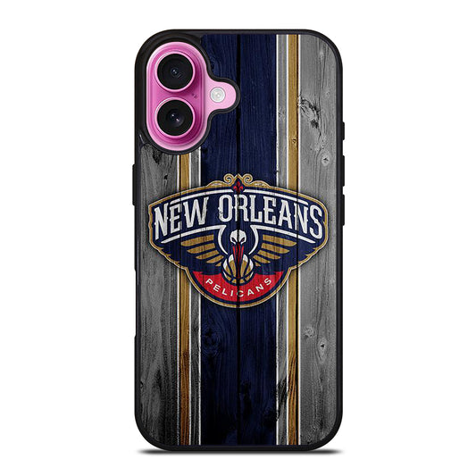 NEW ORLEANS PELICANS NBA WOODEN LOGO iPhone 16 Plus Case Cover