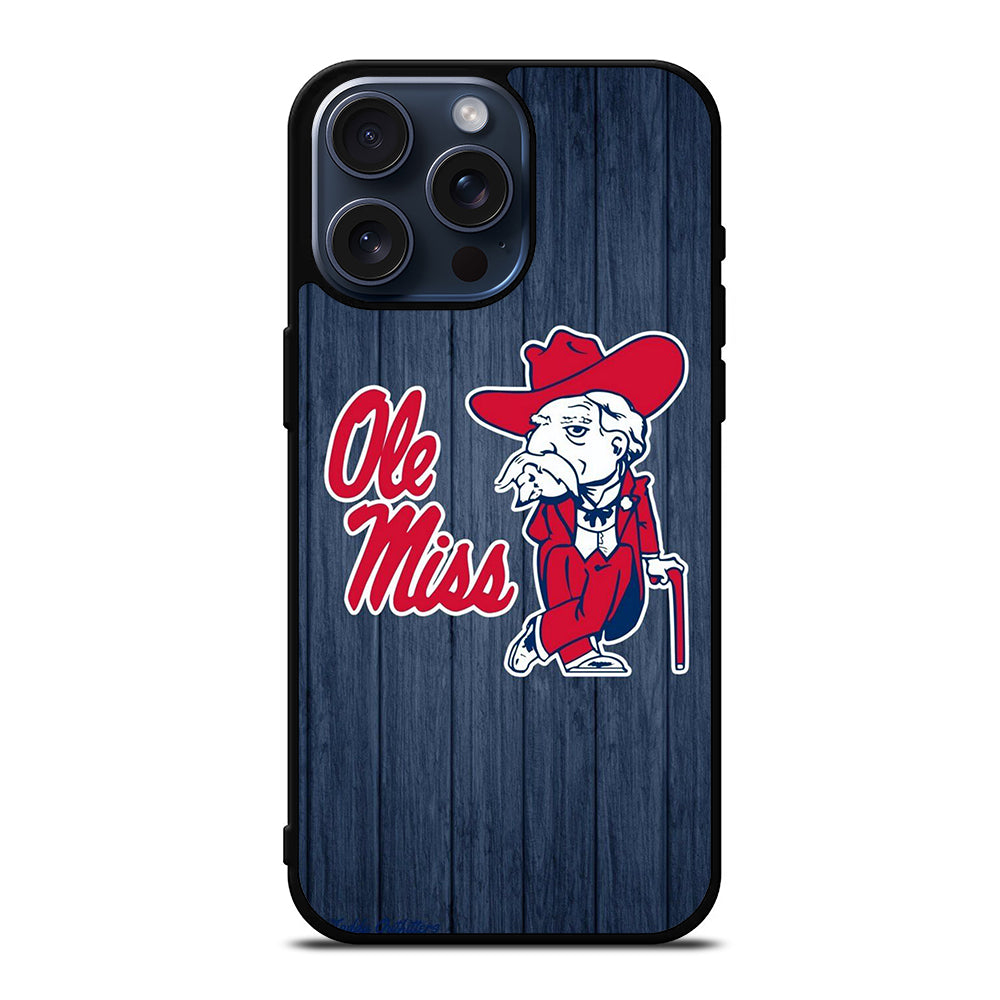 OLE MISS UNIVERSITY FOOTBALL WOODEN LOGO iPhone 15 Pro Max Case Cover