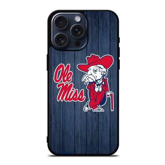 OLE MISS UNIVERSITY FOOTBALL WOODEN LOGO iPhone 15 Pro Max Case Cover