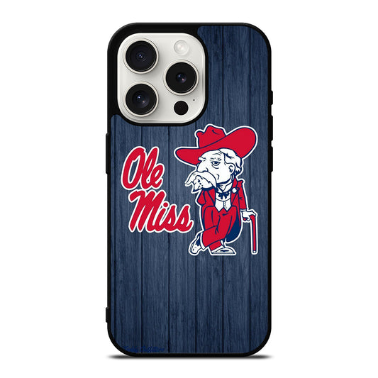 OLE MISS UNIVERSITY FOOTBALL WOODEN LOGO iPhone 15 Pro Case Cover