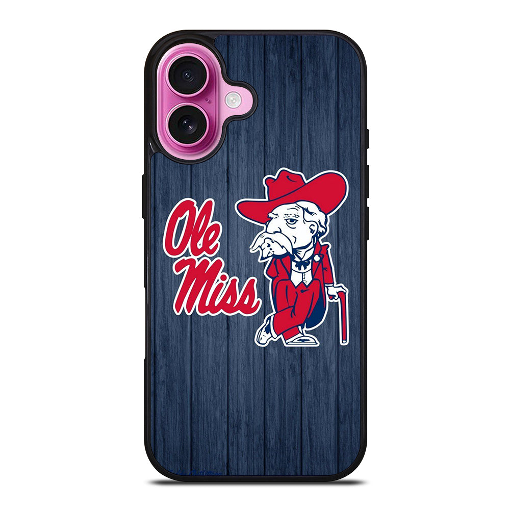 OLE MISS UNIVERSITY FOOTBALL WOODEN LOGO iPhone 16 Plus Case Cover
