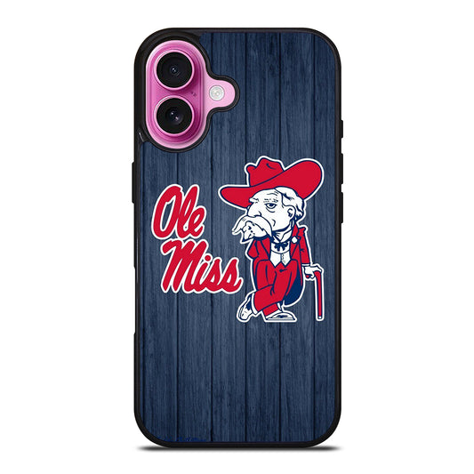 OLE MISS UNIVERSITY FOOTBALL WOODEN LOGO iPhone 16 Plus Case Cover