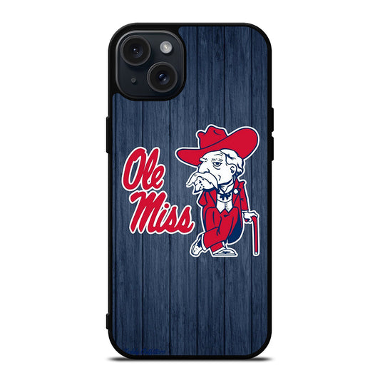 OLE MISS UNIVERSITY FOOTBALL WOODEN LOGO iPhone 15 Plus Case Cover