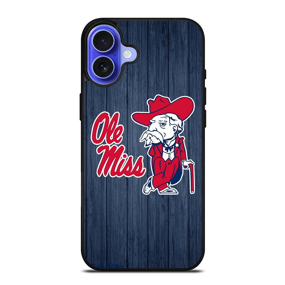 OLE MISS UNIVERSITY FOOTBALL WOODEN LOGO iPhone 16 Case Cover