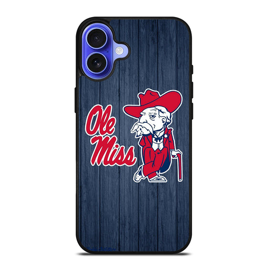 OLE MISS UNIVERSITY FOOTBALL WOODEN LOGO iPhone 16 Case Cover