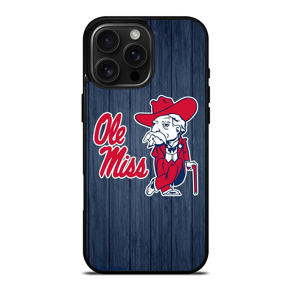 OLE MISS UNIVERSITY FOOTBALL WOODEN LOGO iPhone 16 Pro Max Case Cover