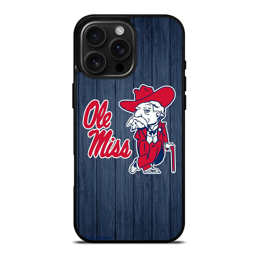 OLE MISS UNIVERSITY FOOTBALL WOODEN LOGO iPhone 16 Pro Max Case Cover
