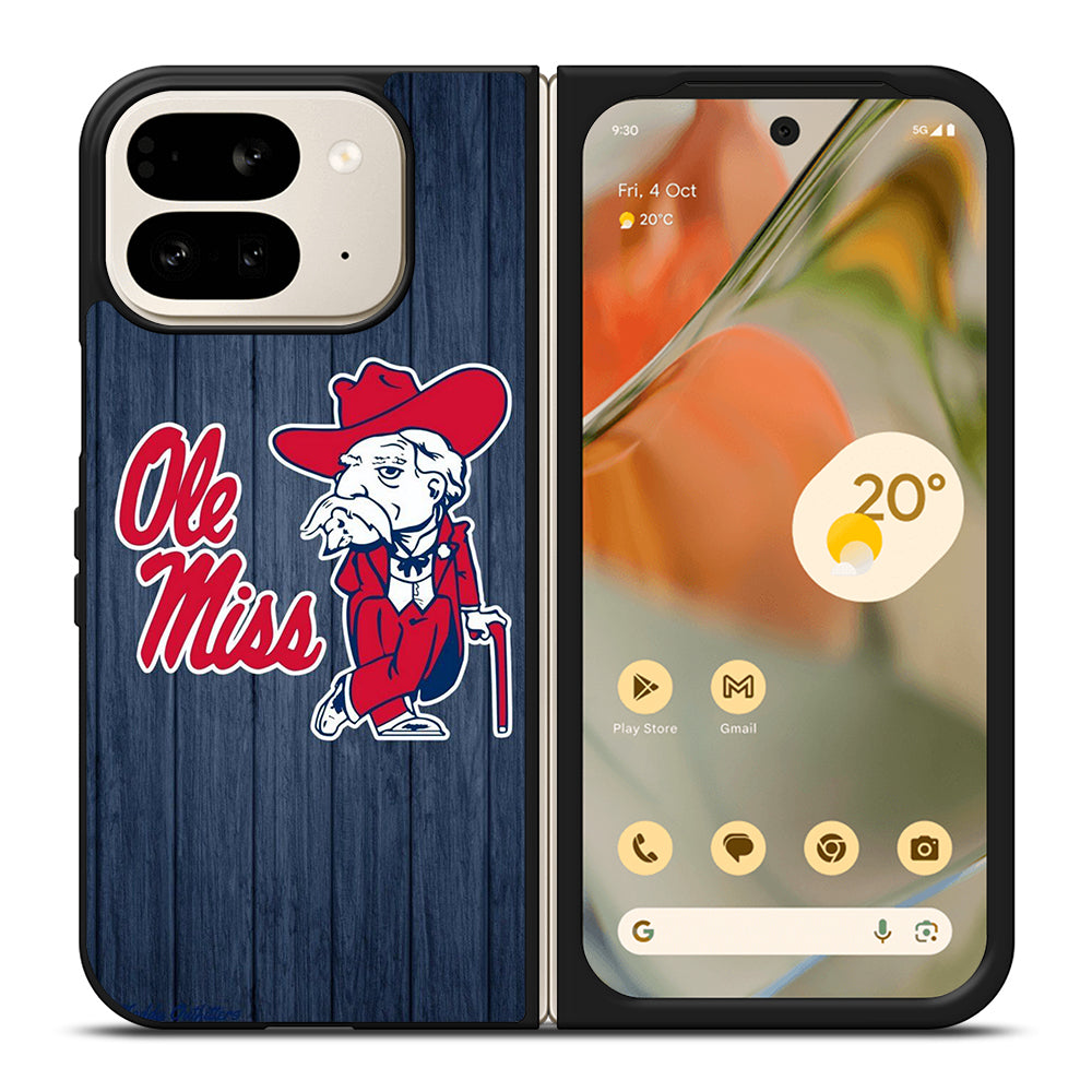OLE MISS UNIVERSITY FOOTBALL WOODEN LOGO Google Pixel 9 Pro Fold Case Cover