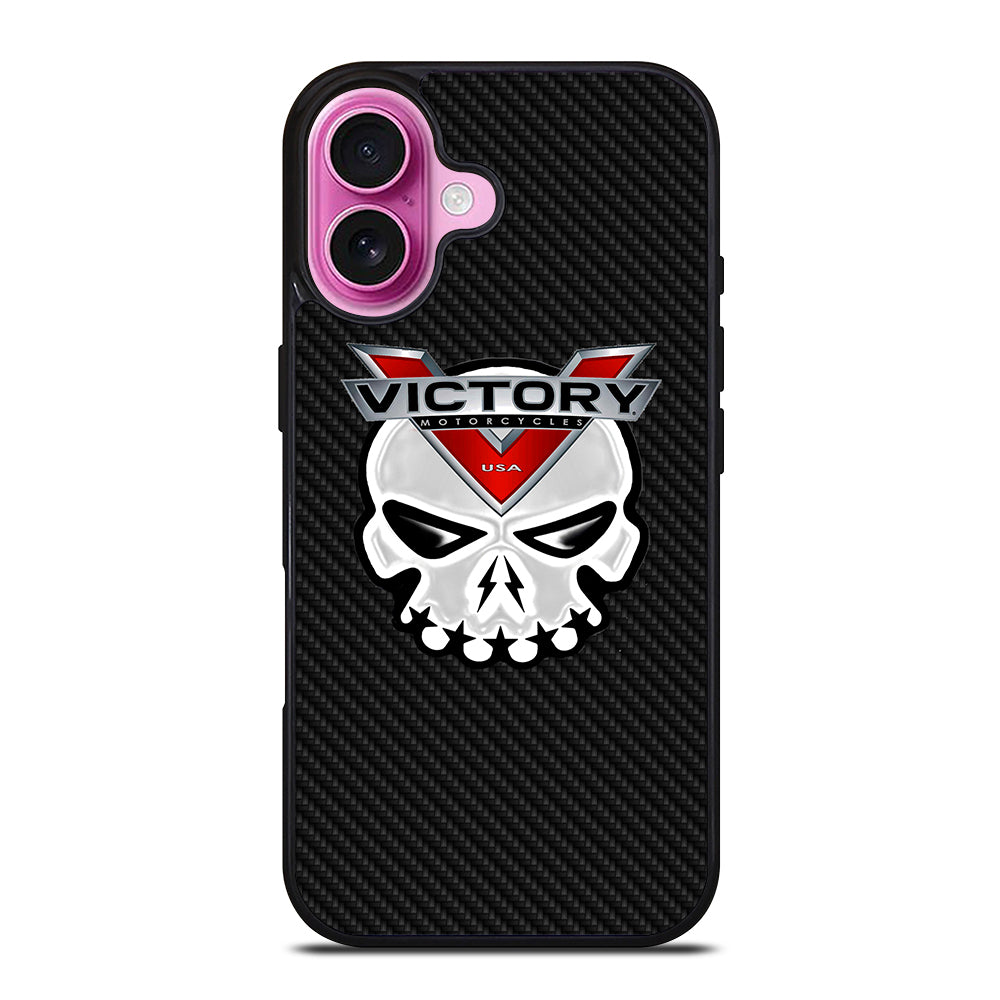 VICTORY MOTOR SKULL LOGO CARBON iPhone 16 Plus Case Cover