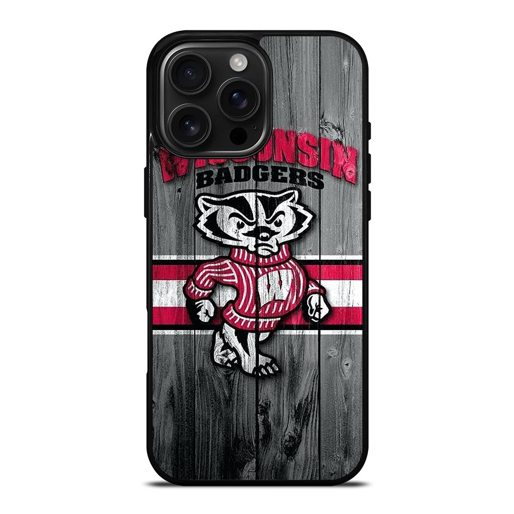 WISCONSIN BADGERS WOODEN LOGO iPhone 16 Pro Max Case Cover