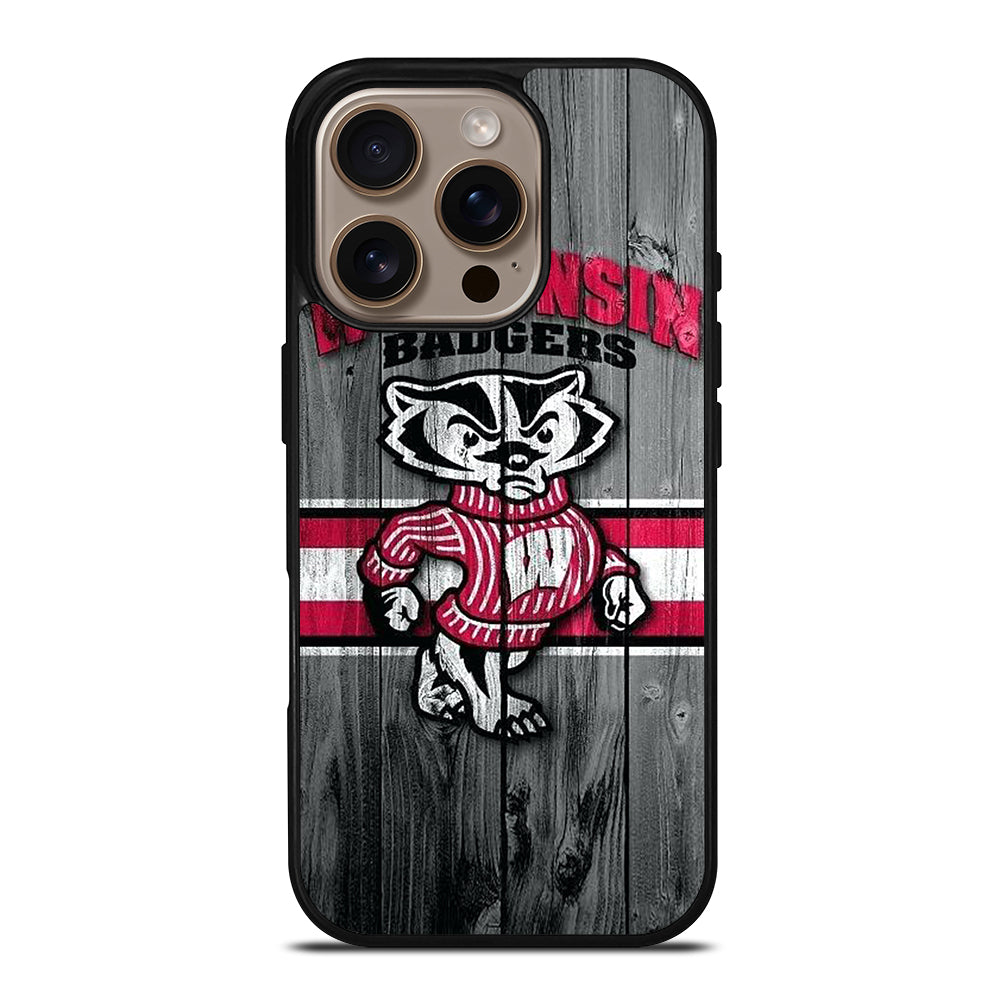 WISCONSIN BADGERS WOODEN LOGO iPhone 16 Pro Case Cover