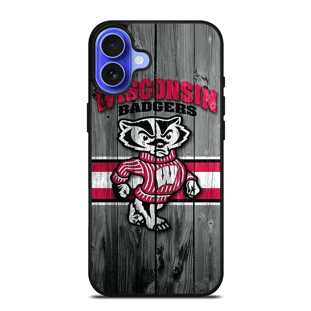 WISCONSIN BADGERS WOODEN LOGO iPhone 16 Case Cover