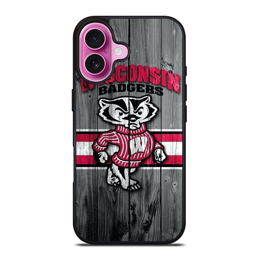 WISCONSIN BADGERS WOODEN LOGO iPhone 16 Plus Case Cover