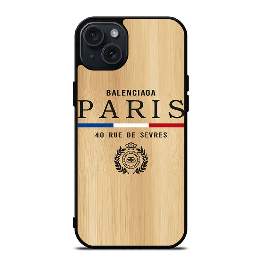 BALENCIAGA PARIS WOODEN LOGO iPhone 15 Plus Case Cover