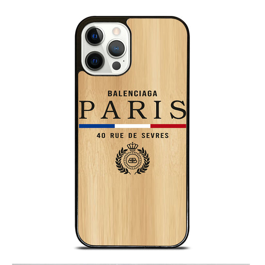 BALENCIAGA PARIS WOODEN LOGO iPhone 12 Pro Case Cover