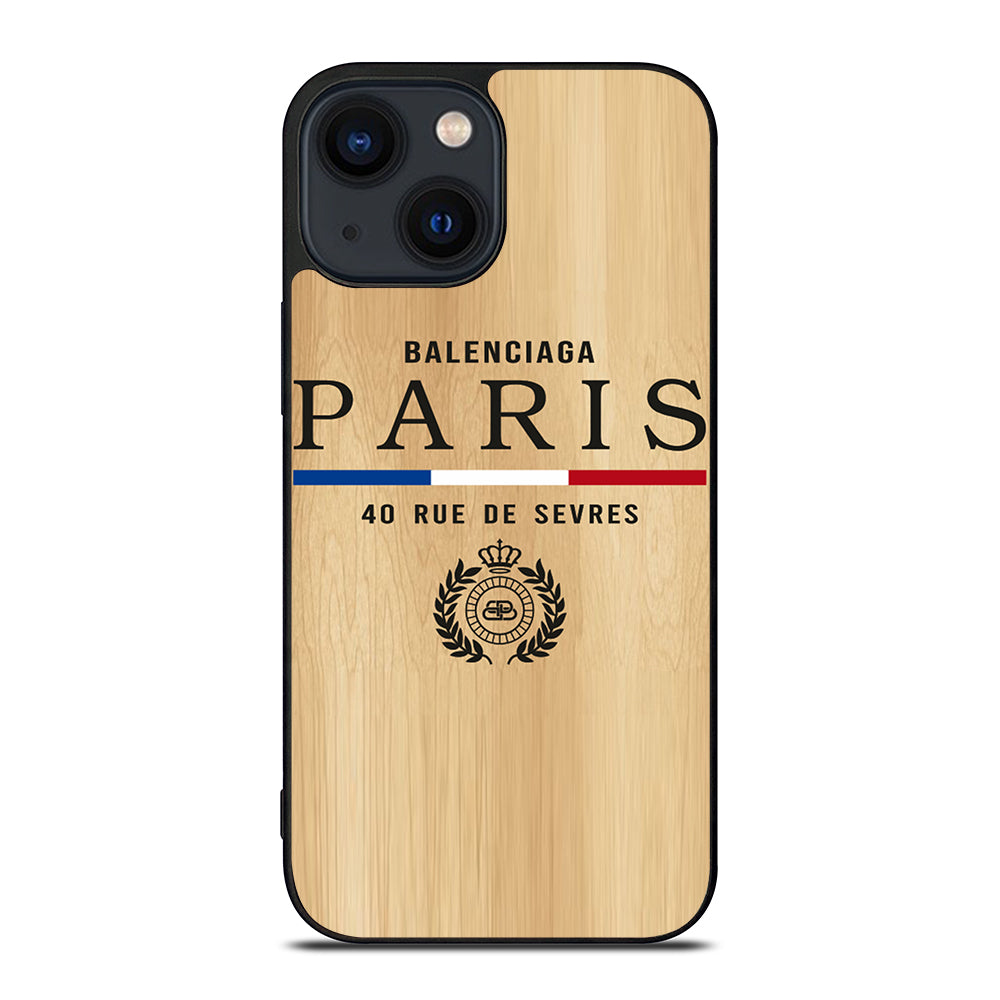 BALENCIAGA PARIS WOODEN LOGO iPhone 14 Plus Case Cover