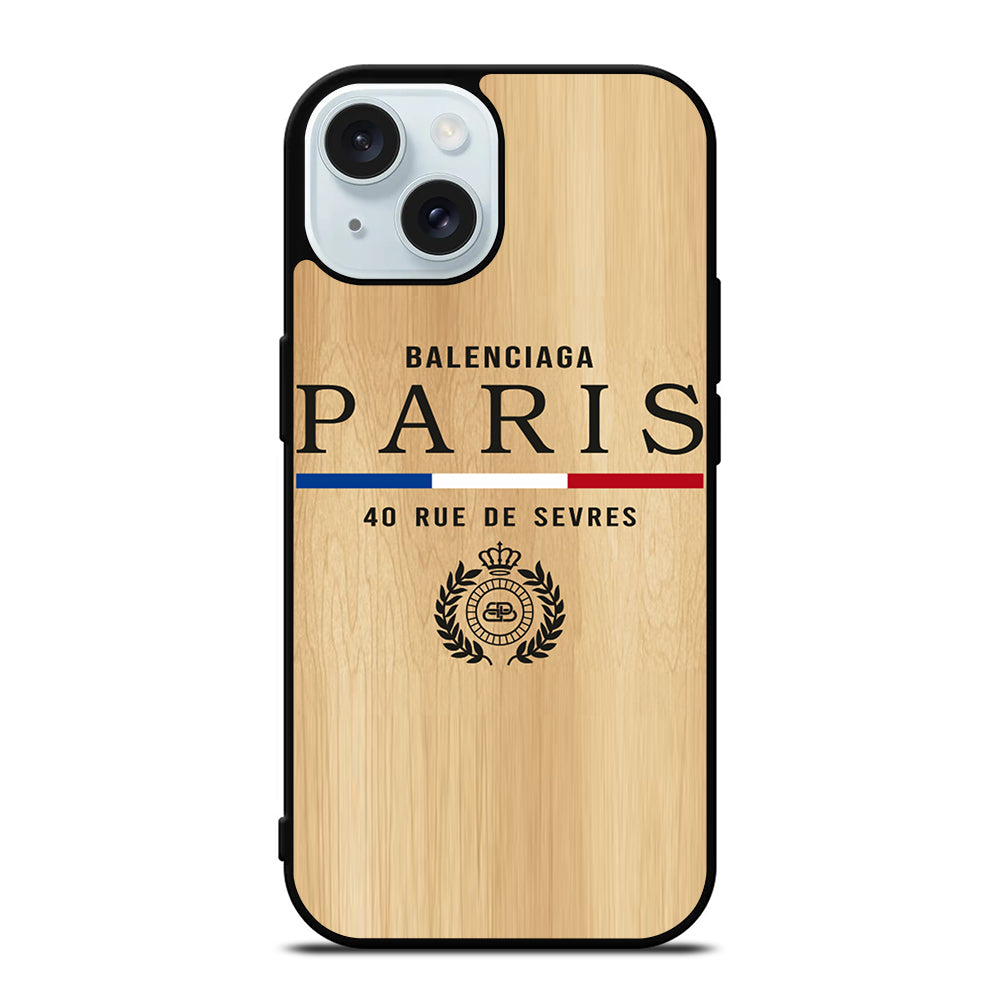 BALENCIAGA PARIS WOODEN LOGO iPhone 15 Case Cover