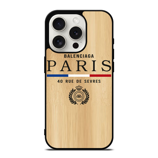BALENCIAGA PARIS WOODEN LOGO iPhone 15 Pro Case Cover
